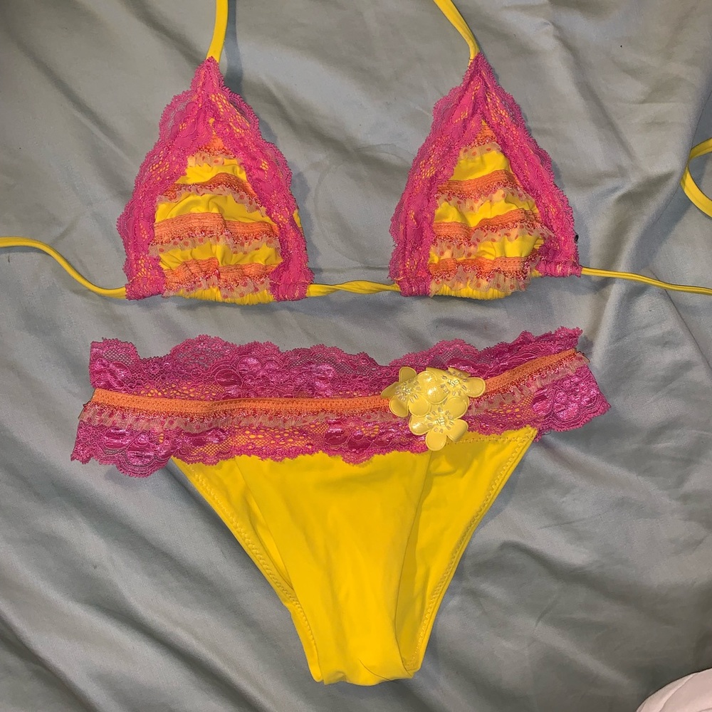 Yellow and pink bikini set, S Top / XS bottom